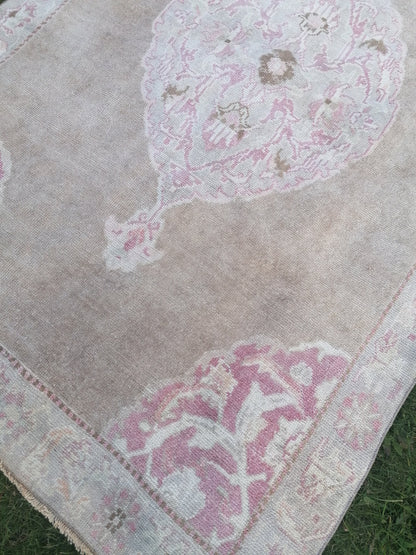 4.6x7.6 feet neatural oushak area rug, pastel living room oversize floor rug, handmade turkish hallway rug, lounge largest brown muted rugs