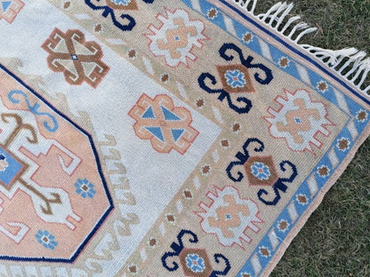 Oushak wool rug, vintage blue hand made rug 5'8x7'8 kitchen rug, living room rug, vintage anatolian rug,unique hand made rug