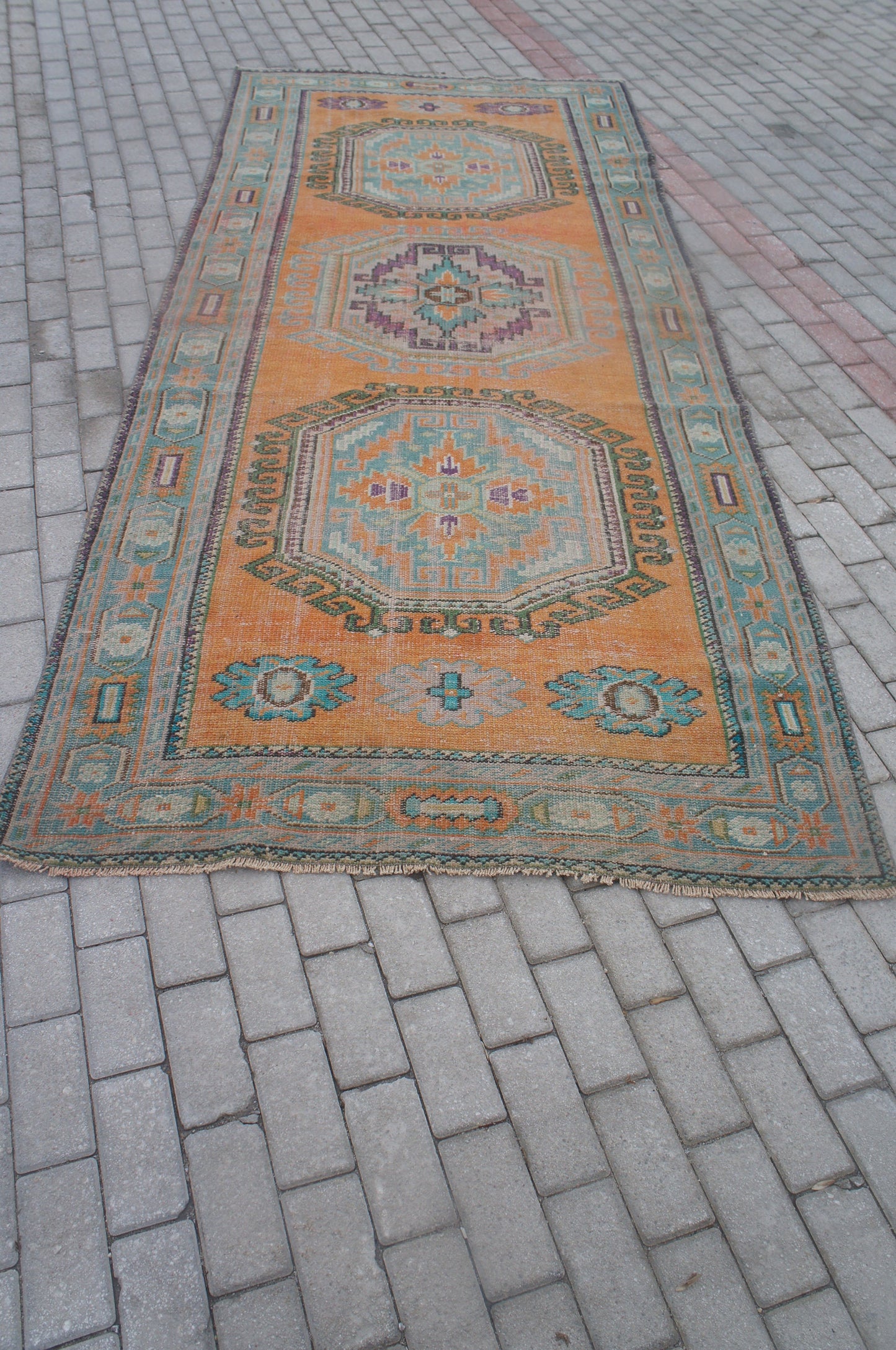 4.7 x 11.5 Vintage Runner Rug Turkish Runner Rug Oushak Runner rug  Rustic Runner Rug  Vintage Turkish Runner Oriental Runner