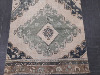 Muted Handmade Runner Rug Muted Turkish Runner Rug 3 x 12.6 Vintage Runner Rug Hallway Runner Rug Kitchen Runner Rug Pale Wool Oushak Runner