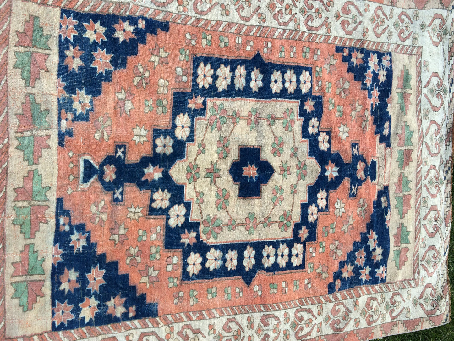 7 x 5 Large Area BOHEMIAN Rug, Vintage Oushak Rug, Special Rug, Oushak Rug, Vintage Turkish Rugs, WOOL RUGS, High Quality  Blue Rugs