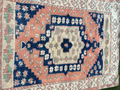 7 x 5 Large Area BOHEMIAN Rug, Vintage Oushak Rug, Special Rug, Oushak Rug, Vintage Turkish Rugs, WOOL RUGS, High Quality  Blue Rugs