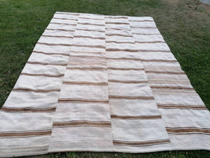 8x12 feet flatweave wool kilim, neutral color stripe rug handmade turkish kilim rug, oversize oushak brown kilims, hallway kilims