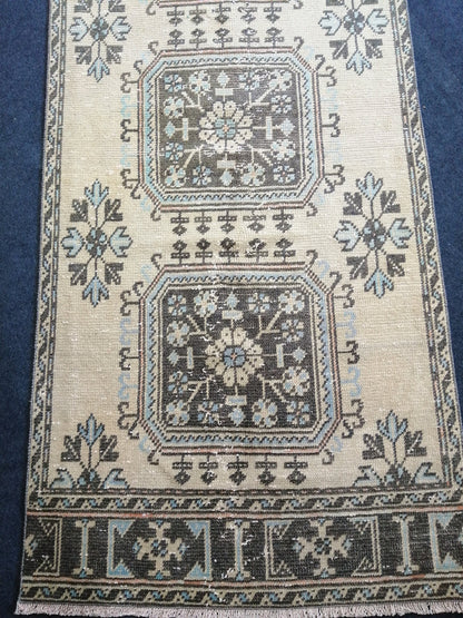 3.2 x 11.5 Muted Oushak Runner Rug Turkish Runner Rug Vintage Runner Rug Hallway Runner Rug Kitchen Runner Rug Wool Runner Rug Wool Rug