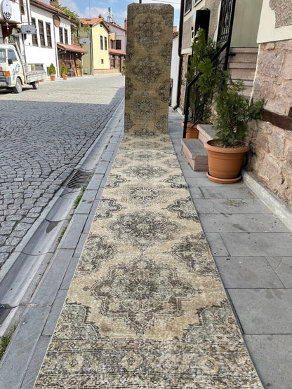 Muted Extra Long Handmade Runner Rug 2.7 x 23.5 Long TURKISH Runner Rug Vintage Runner Rug Staircase Runner Hand Knotted Runner