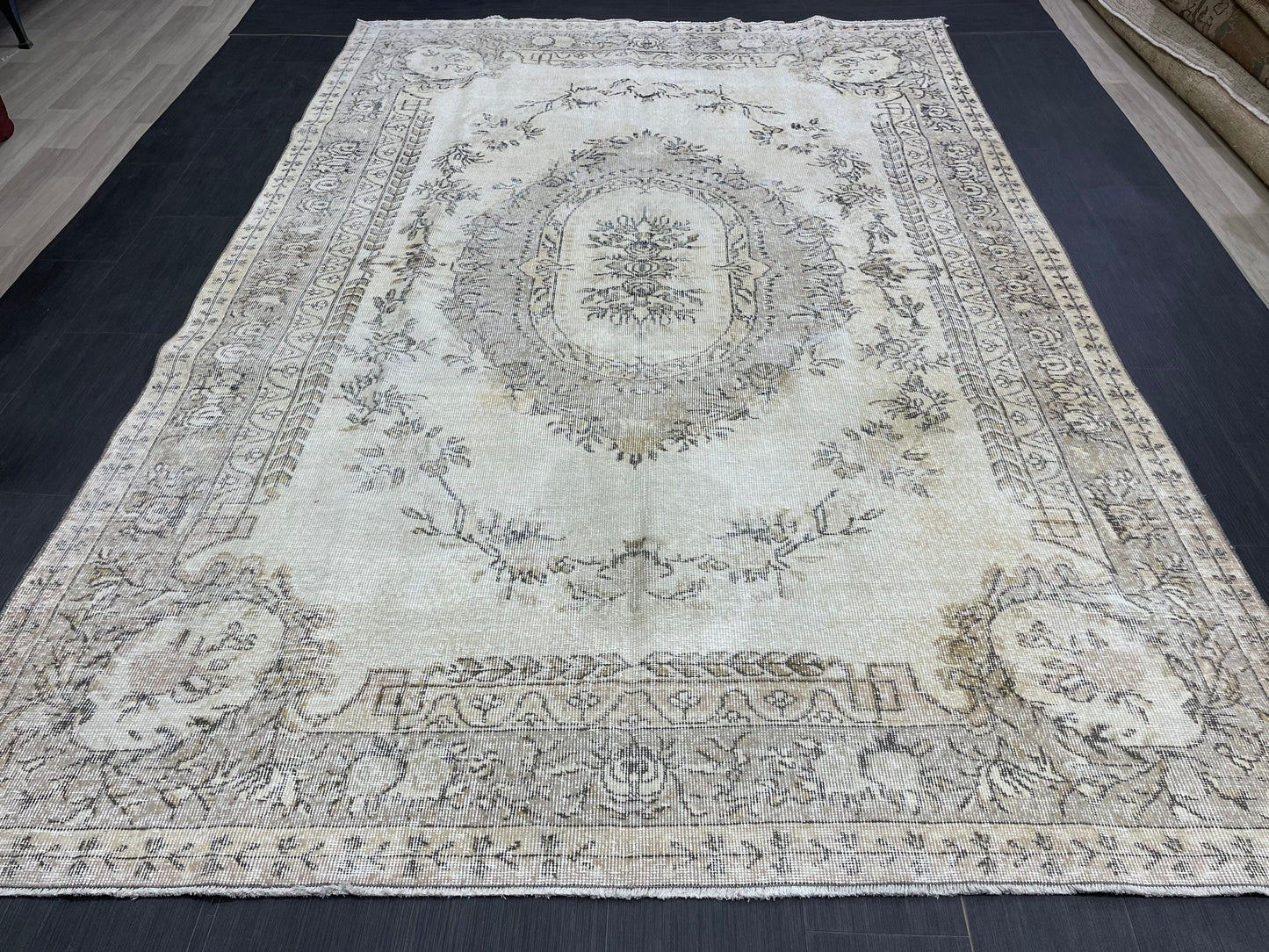 Neutral RUG Vintage Rug 6.7 x 10 ft Vintage Neutral Persian Rug Muted Wool Oriental Rug Blue Handmade Rug Distressed Turkish Antique Rug