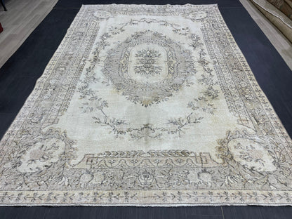 Neutral RUG Vintage Rug 6.7 x 10 ft Vintage Neutral Persian Rug Muted Wool Oriental Rug Blue Handmade Rug Distressed Turkish Antique Rug