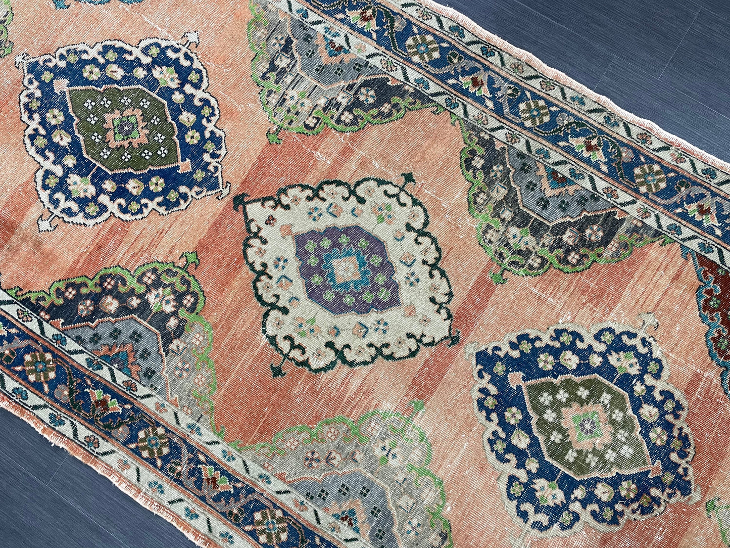 Vintage Hand Knotted Vintage 4.8 x 13 Runner Oushak Runner Rug Turkish Runner Rug Vintage Runner Rug Star Kitchen Runner Natural Wool