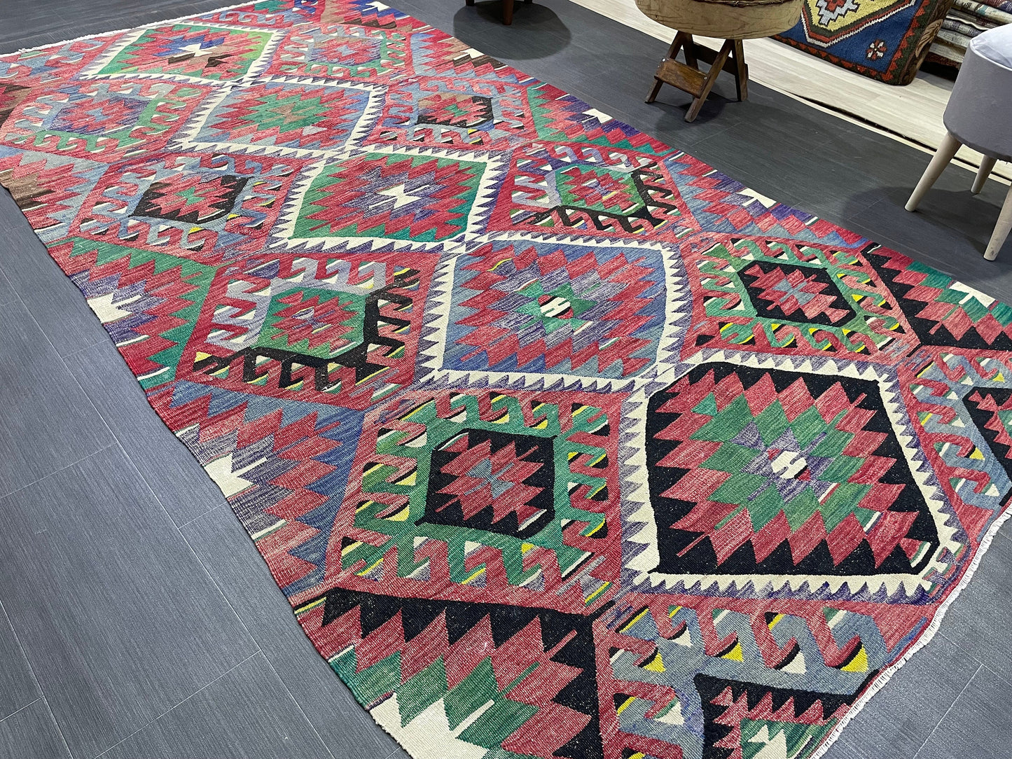 Vintage Handmade 5 x 9.4 Rug, Flatwoven Oushak Rug, Rustic Rug, Flat Weave Rug, Turkish KILIM Rug, Farmhouse Rug, Vintage Wool rug