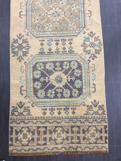 Wool Vintage Runner Rug 2.8 x 11.3 Turkish Runner Rug Oushak Runner Rug Blush Hallway Runner Rug Kitchen Runner Rug Wool Runner Rug