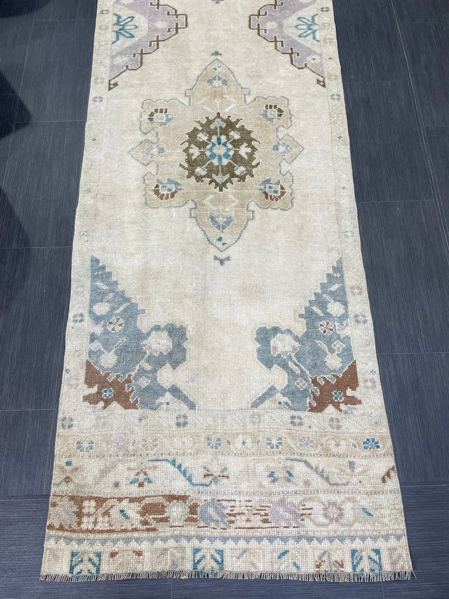 Muted Vintage Oushak Runner 3 x 11.4 Rug Turkish Runner Rug Vintage Runner Rug Hallway Runner Rug Kitchen Runner Rug Wool Runner Rug