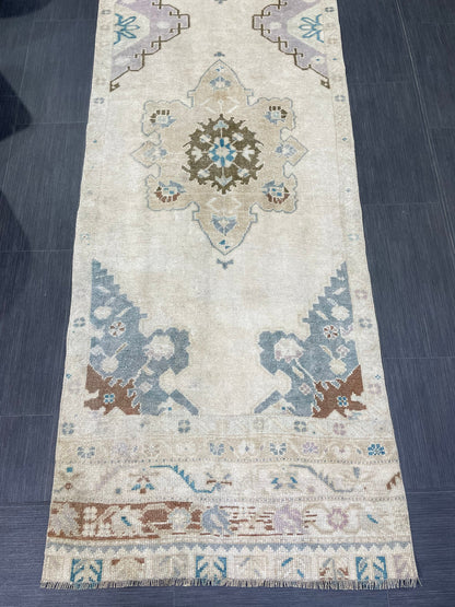 Muted Vintage Oushak Runner 3 x 11.4 Rug Turkish Runner Rug Vintage Runner Rug Hallway Runner Rug Kitchen Runner Rug Wool Runner Rug