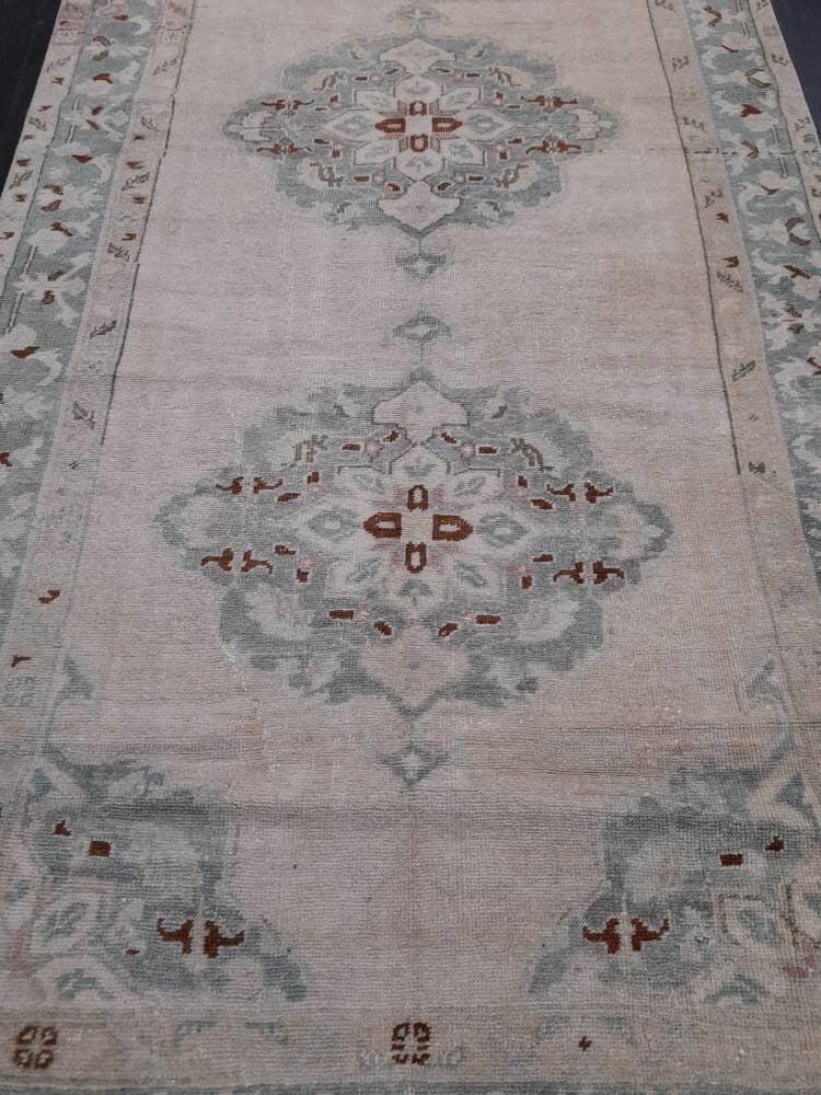 4.5 x 10.3 Muted Vintage Runner Muted TURKISH Runner Rug Vintage Oushak Runner Rug Vintage Runner Rug Wool Oriental Runner Handmade Runner