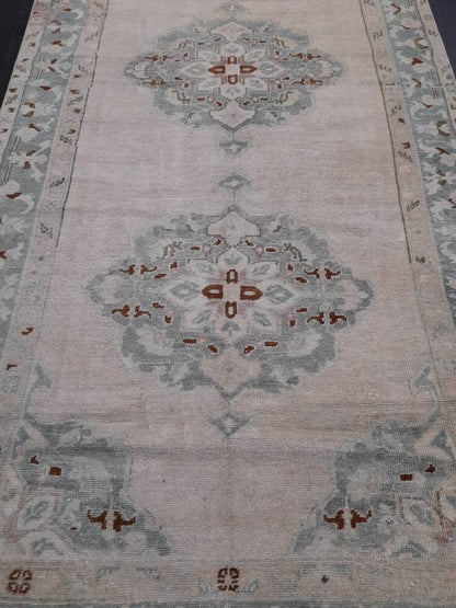 4.5 x 10.3 Muted Vintage Runner Muted TURKISH Runner Rug Vintage Oushak Runner Rug Vintage Runner Rug Wool Oriental Runner Handmade Runner
