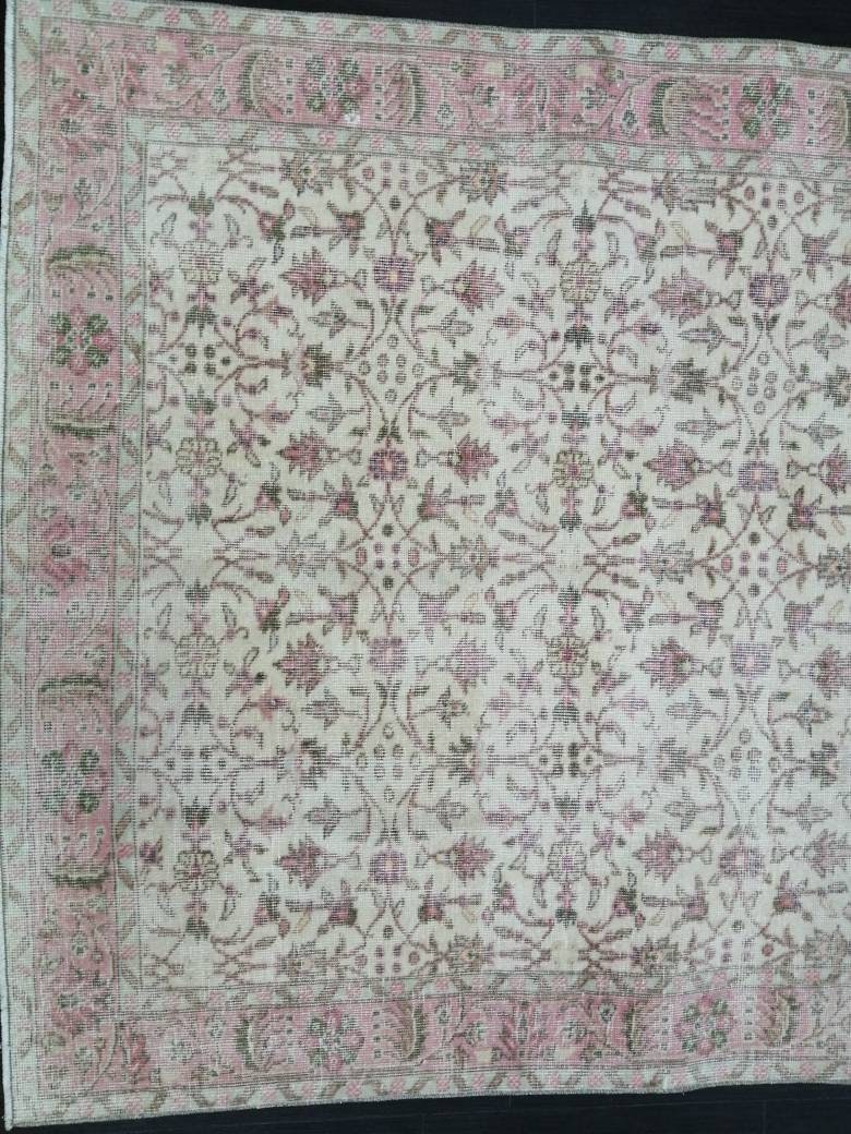 Large TURKISH Rug 4.9 x 9.7 Vintage Oushak Runner Rug Vintage Runner Rug Wool Oriental Rug Hand Made Rugs Floral Rug