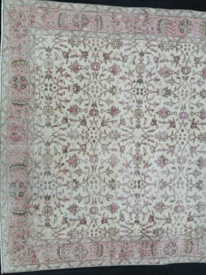 Large TURKISH Rug 4.9 x 9.7 Vintage Oushak Runner Rug Vintage Runner Rug Wool Oriental Rug Hand Made Rugs Floral Rug