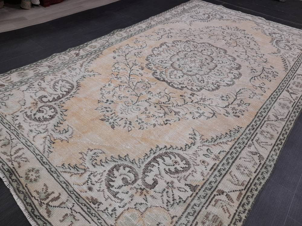 Vintage Turkish Rug 5.5 x 9 Vintage Rug Hand Made Oushak Rug Farmhouse Rug Wool Pile Rug Rustic Rug Wool Bohemian Rug Vintage Turkish Rugs,