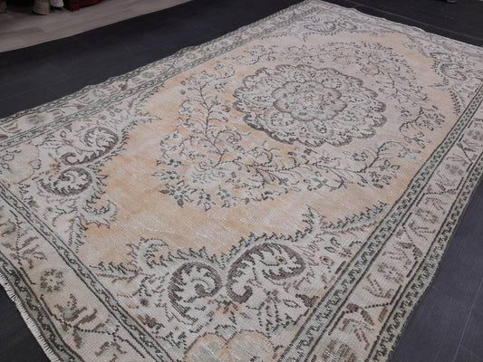 Vintage Turkish Rug 5.5 x 9 Vintage Rug Hand Made Oushak Rug Farmhouse Rug Wool Pile Rug Rustic Rug Wool Bohemian Rug Vintage Turkish Rugs,