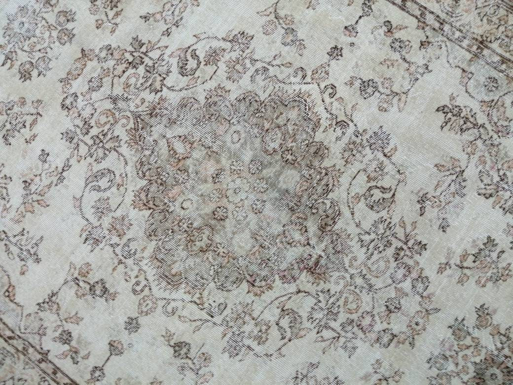 6.5 x 10.3 Muted OUSHAK RUG Neutral Vintage Oushak Rug Large Vintage Rug Wool Oushak Rug Hand Made Rugs Vintage Turkish Rug