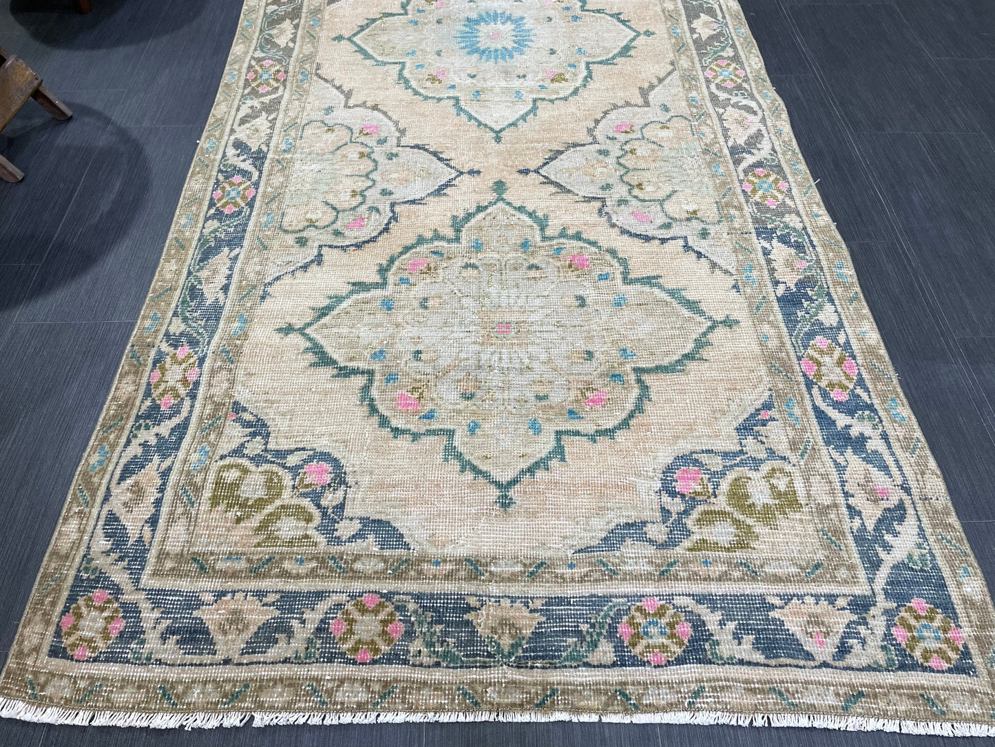 Vintage Rug, Hand Knotted 3.7 x 6.8 Rug, Turkish Runner Rug, Vintage Runner Rug, Hallway Rug, Wool Kitchen Rug, Handmade Rug,