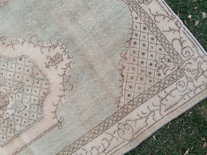 4 x 6.5 Turkısh rug green vıntage rug, vıntage turkish rug, handmade rug, distressed wool rug