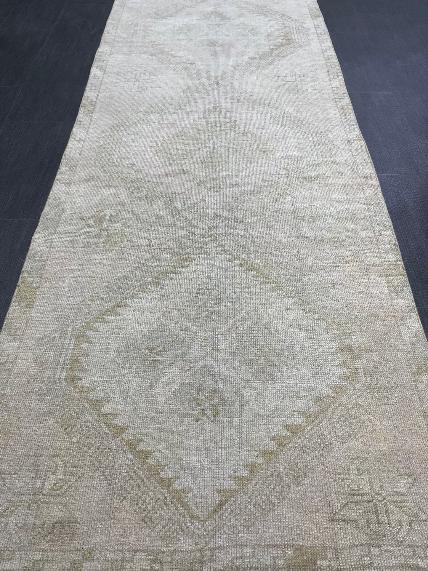 Muted Oushak Runner 3.2 x 12.5 Rug Turkish Runner Rug Vintage Runner Rug Hallway Runner Rug Kitchen Runner Rug Wool Runner Rug