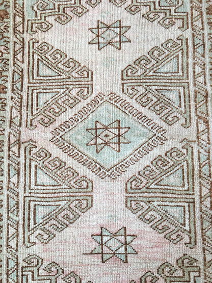 3x5 feet handmade antique persian motif rug, wool medium blue muted turkish living room rug, bohemian style kitchen floor rug, vintage rug