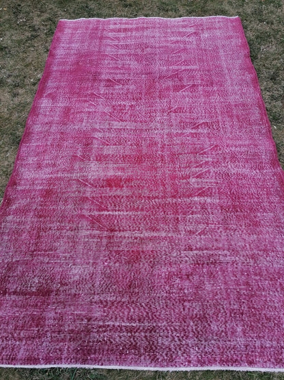 5.7 x 9 turkish rug, vintage pink rug, vintage oushak rug unique hand made rug kitchen rug