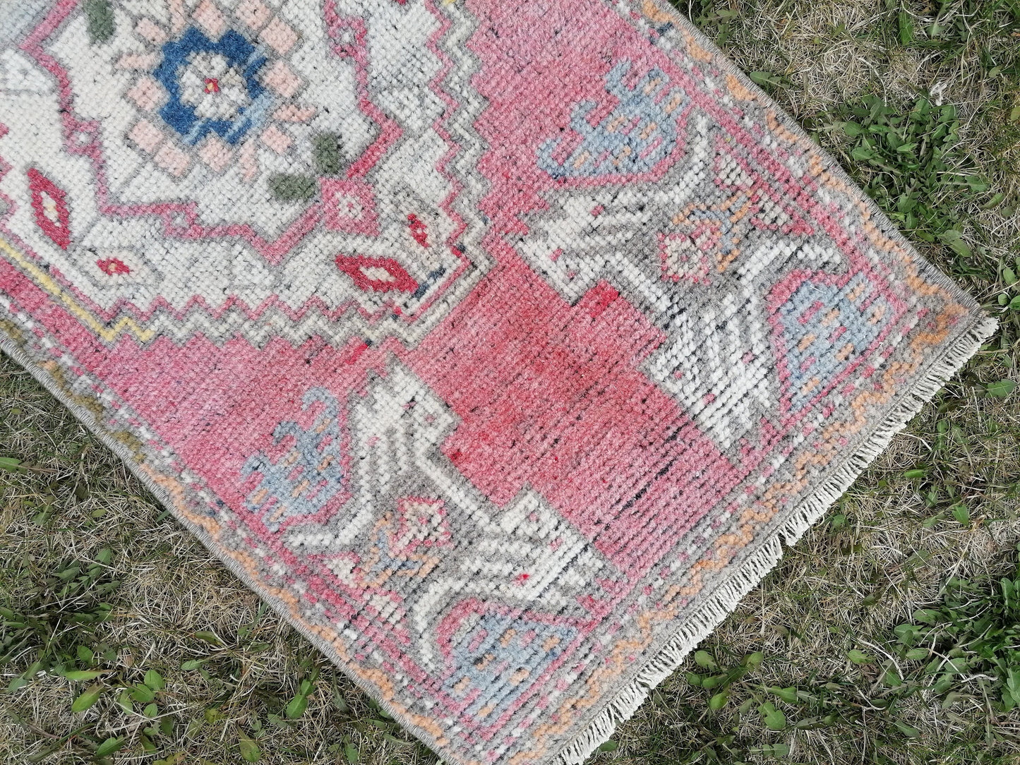 Vintage oushak small rug. vintage handmade rug 3'2x1'6 anatolia turkey natural dyes and hand spun wool area rugs
