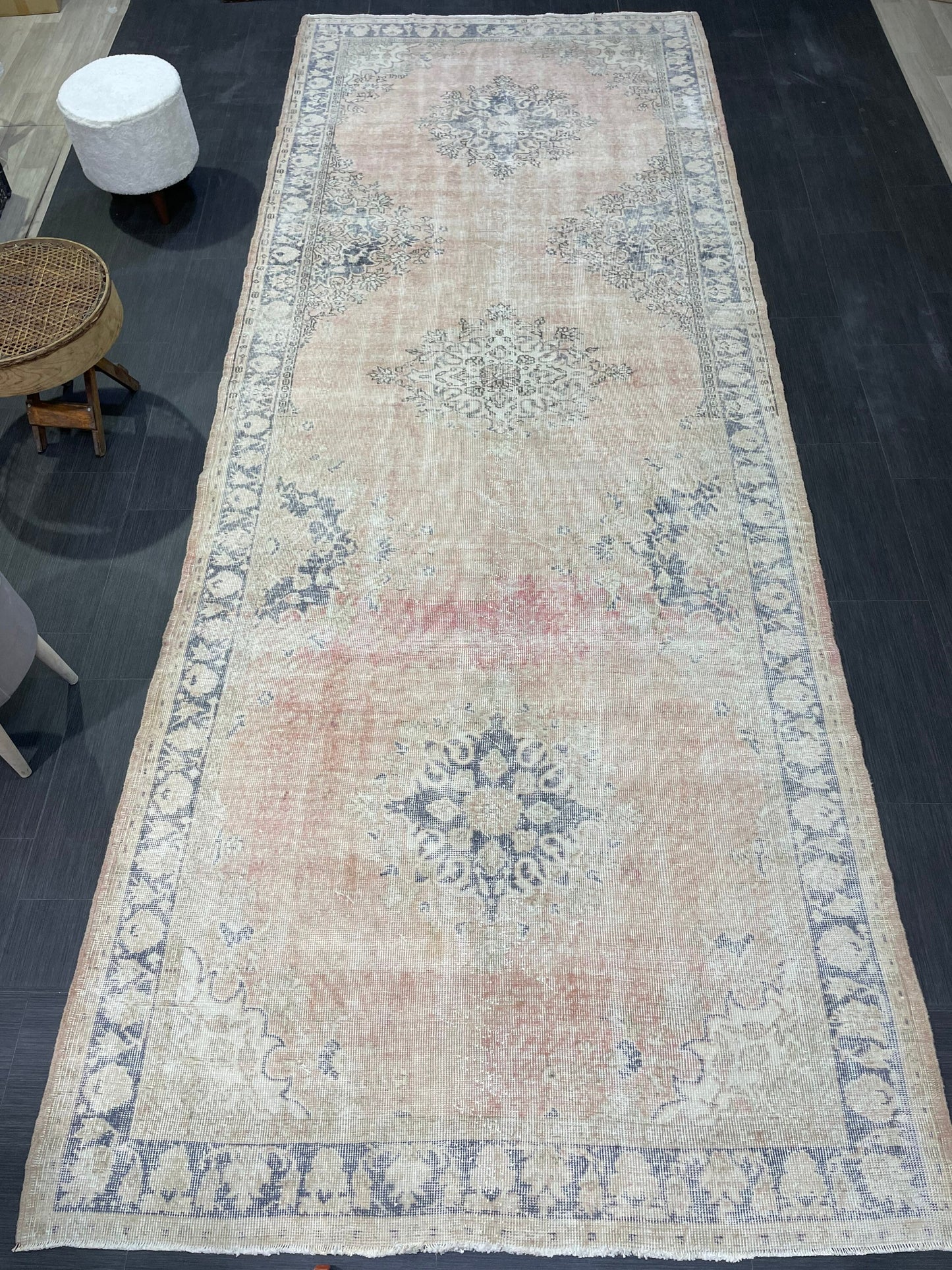 Muted Distressed Runner Rug, Antique Turkish Runner 5x13 Rug Vintage Runner Rug Hallway Runner Rug Kitchen Runner Rug Wool Handmade Runner