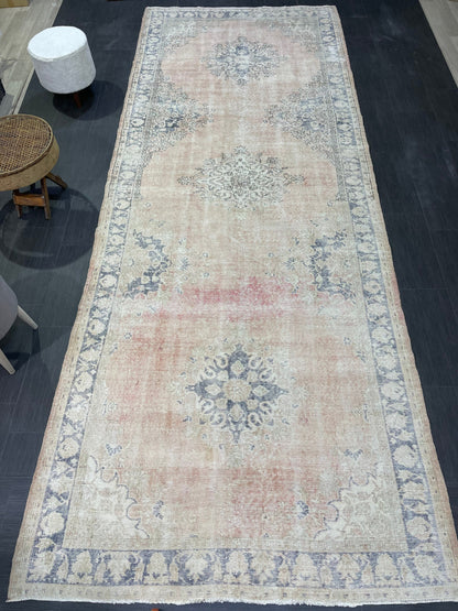 Muted Distressed Runner Rug, Antique Turkish Runner 5x13 Rug Vintage Runner Rug Hallway Runner Rug Kitchen Runner Rug Wool Handmade Runner