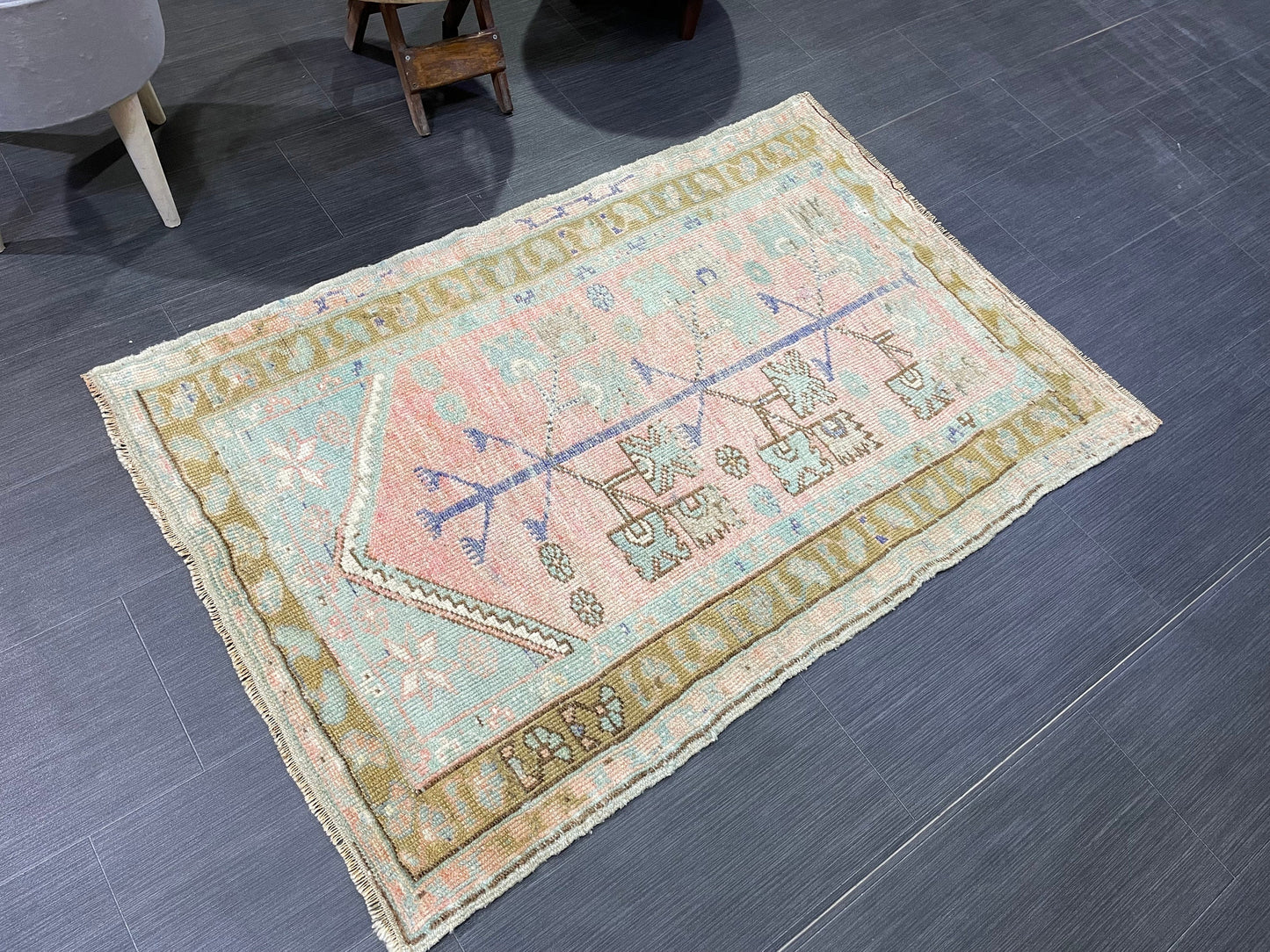 Muted Handmade Rug Muted 2.11 x 4.4 Vintage Rug Wool Oushak Rug Hand Made Rugs Vintage Turkish Rug Living Room Rug