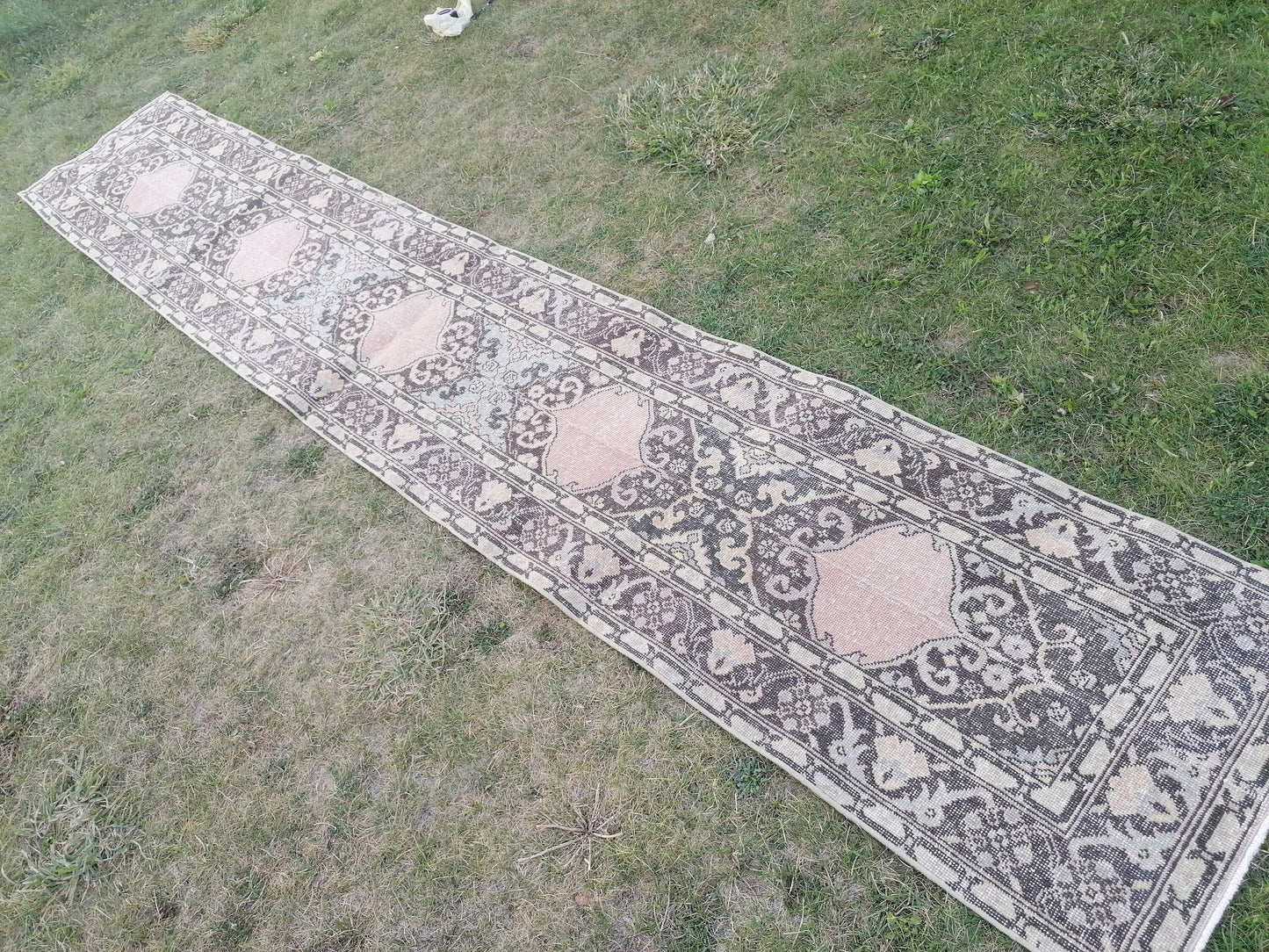 Turkish runner rug 2'3x13'3 vintage wool runner, packwork oushak runner rug, hallway hand made rug, kitchen runner rug,