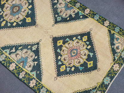 Oushak Runner Rug Turkish Runner 3.8 x 9.6 Rug, Vintage Runner Rug, Persian Hallway Runner Rug, Handmade Runner Rug Wool Anatolian Runner