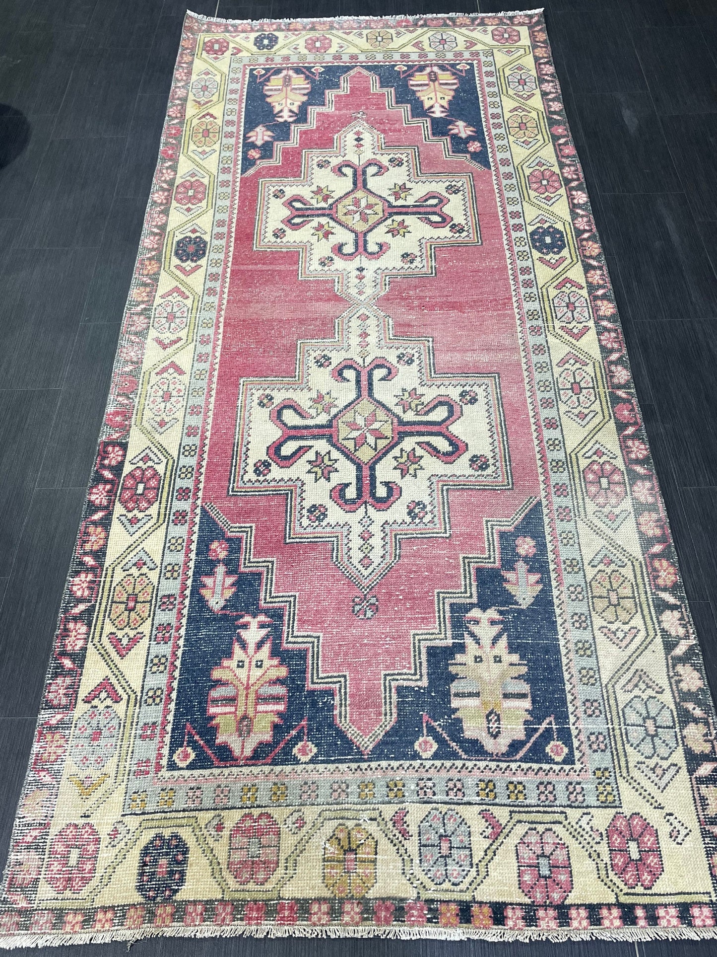 Hand Knotted Rug, Vintage Rug, Handmade 4.2 x 9.2 Rug, Oushak Rug, Rustic Rug, Turkish Rug, Antique Rug, Vintage Rug, Wool rug