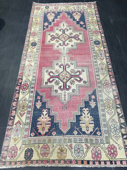 Hand Knotted Rug, Vintage Rug, Handmade 4.2 x 9.2 Rug, Oushak Rug, Rustic Rug, Turkish Rug, Antique Rug, Vintage Rug, Wool rug