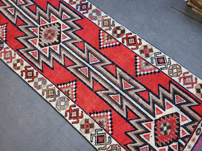 Oushak Runner Rug Turkish 3.2 x 11 Runner Rug Vintage Runner Rug Hallway Runner Rug Kitchen Runner, HANDMADE Runner Rug Wool Anatolian Rug