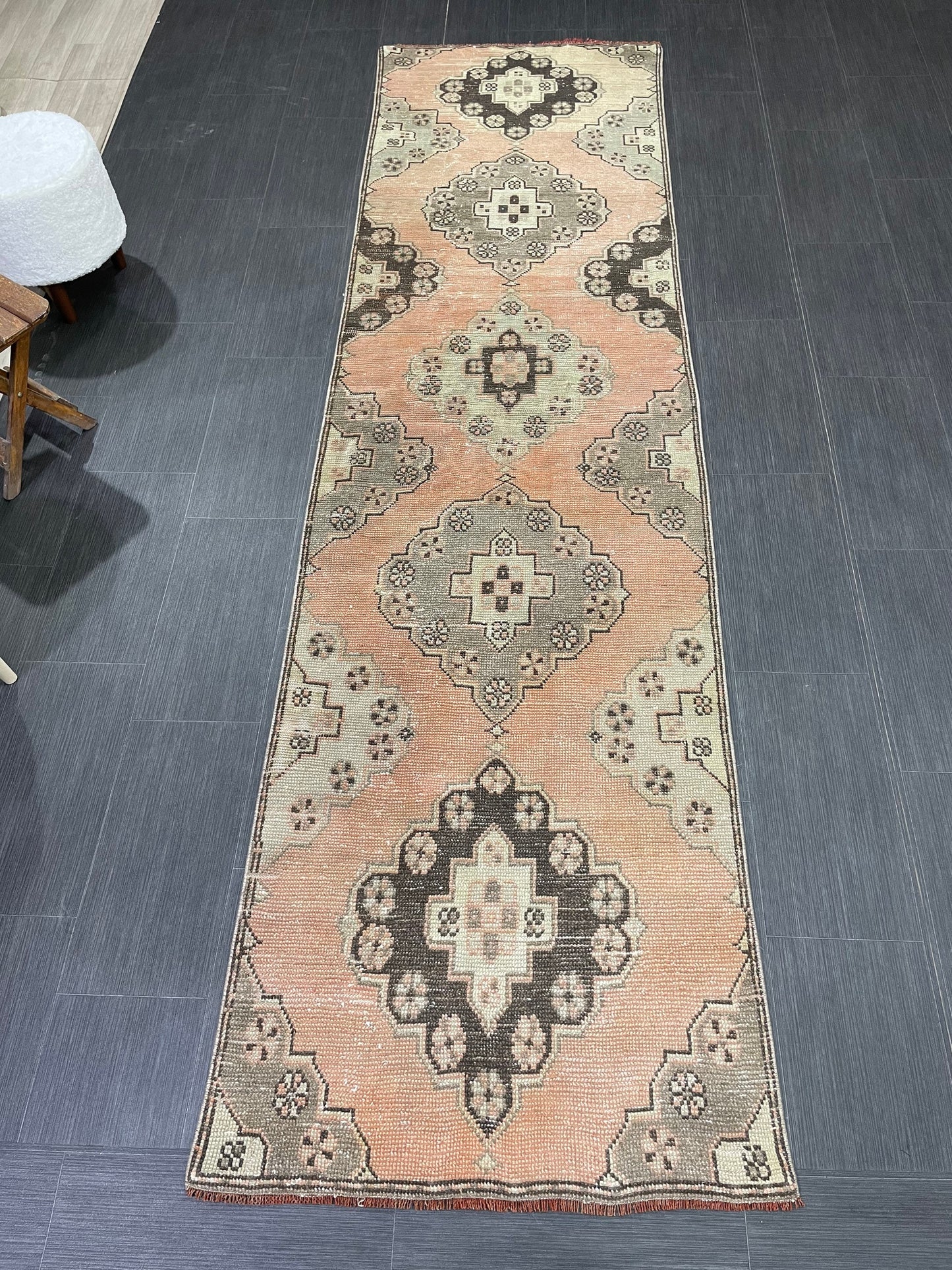 Vintage Runner Rug Vintage Oushak 2.8 x 10.3 Runner Rug Hallway Runner Rug Turkish Kitchen Runner Rug Antique Wool Persian Runner Rug