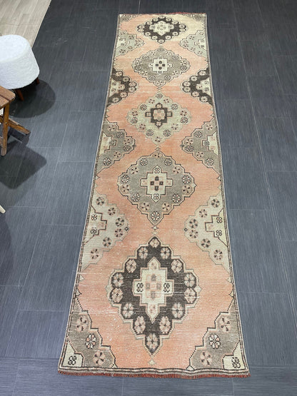 Vintage Runner Rug Vintage Oushak 2.8 x 10.3 Runner Rug Hallway Runner Rug Turkish Kitchen Runner Rug Antique Wool Persian Runner Rug