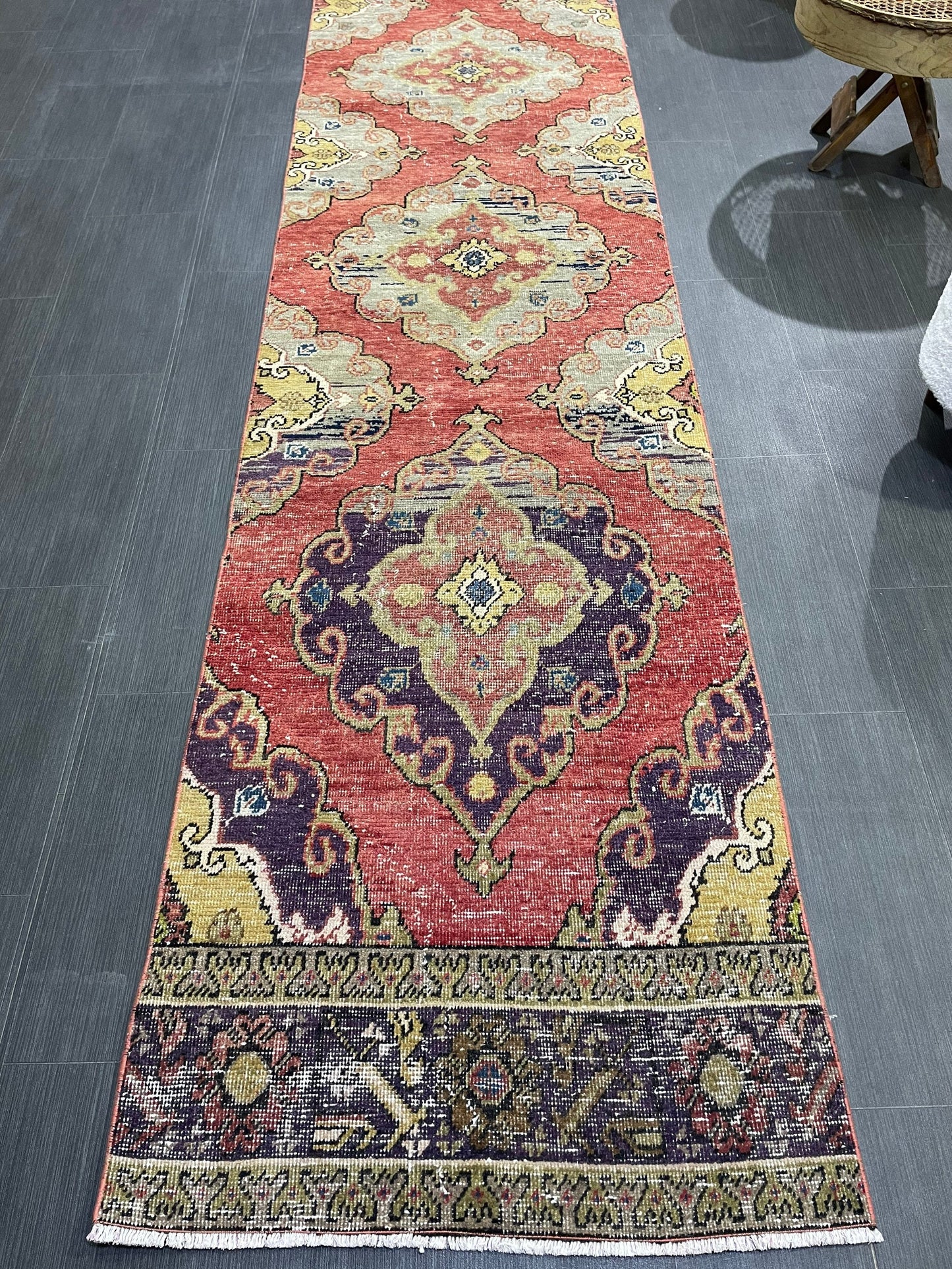 Oushak Runner Rug, Muted Vintage Runner 2.8 x 12.8 Rug, Hallway Runner Rug, Kitchen Runner Rug Wool Runner Rug Wool Oushak Rug