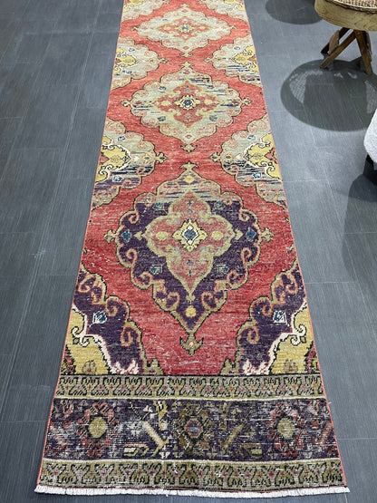 Oushak Runner Rug, Muted Vintage Runner 2.8 x 12.8 Rug, Hallway Runner Rug, Kitchen Runner Rug Wool Runner Rug Wool Oushak Rug