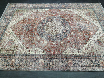 Distressed OUSHAK RUG 6.5 x 9.2 TURKISH Rug Vintage Oushak Runner Rug Vintage Wool Oushak Rug Hand Made Rugs Vintage Turkish Rug