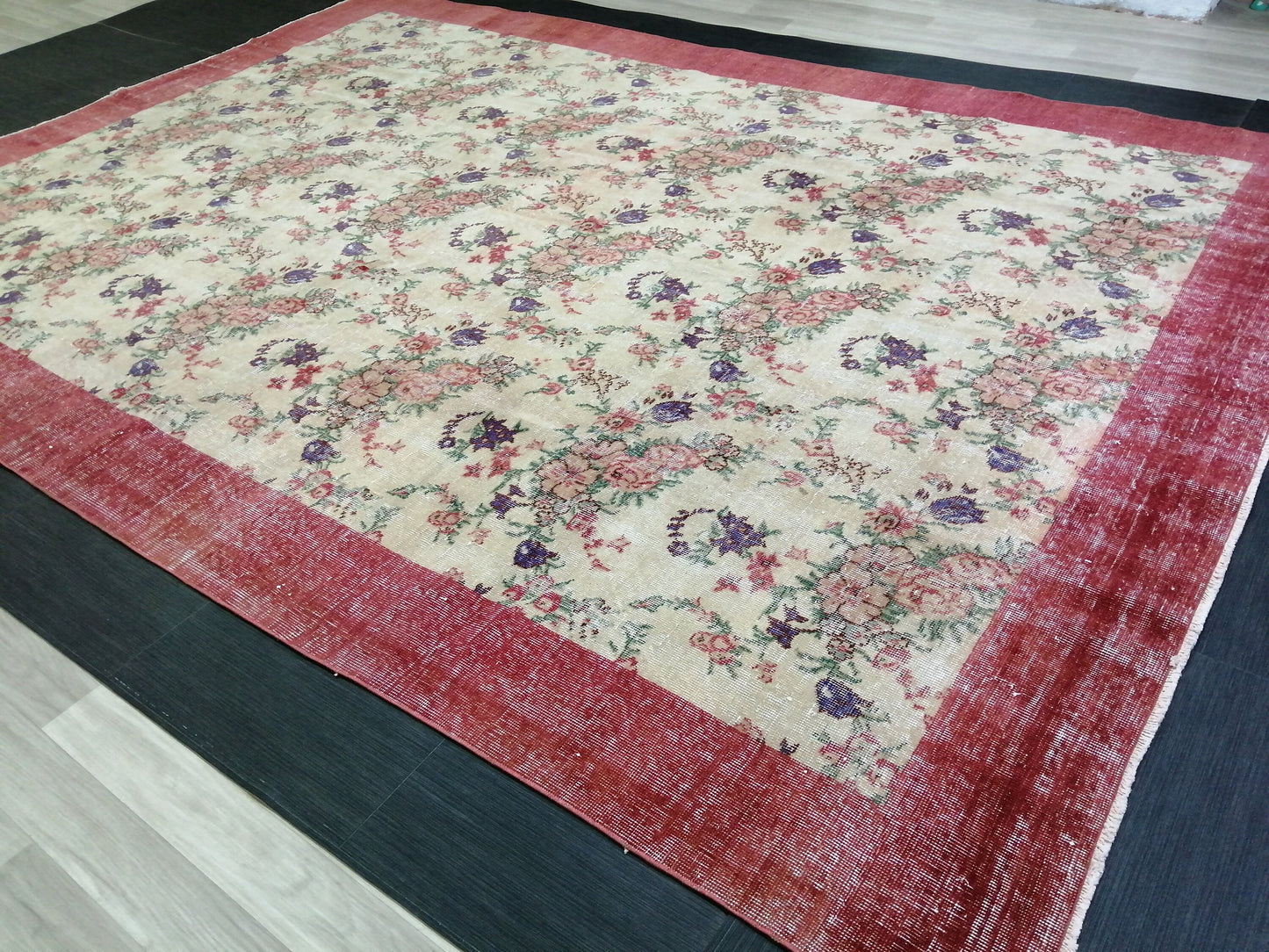 8.2 x 11.6 Large Floral OUSHAK RUG TURKISH Oushak Rug 8x12 Vintage Rug Wool Oushak Rug Hand Made Rugs Vintage Turkish Rug Floral Vintage rug