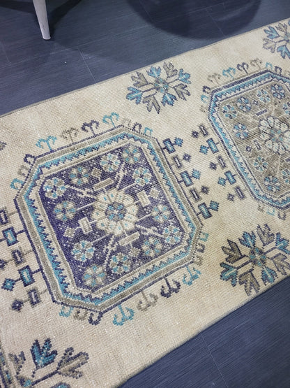 WOOL Oushak Runner Rug, Turkish Runner 2.6 x 11.2 Rug, Vintage Runner Rug ,Hallway Runner Rug, Kitchen Runner Rug Persian Runner Rug