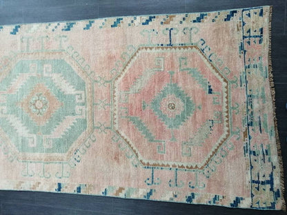 Oriental Runner Rug Muted Turkish Runner Rug 3.4 x 11.6 Vintage Runner Rug Hallway Runner Rug Muted Runner Rug Wool Runner Rug