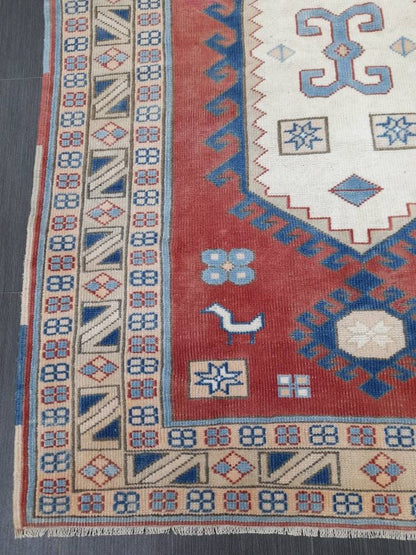 VINTAGE RUG 4.4 x 6.3 TURKISH Rug Vintage Oushak Rug Hand Knotted Rug Wool Oushak Rug Hand Made Rugs Vintage Turkish Rug Hand Knotted Rug