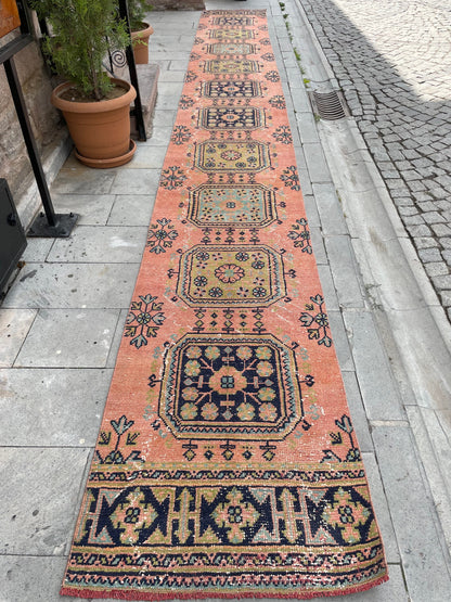 Long Vintage Runner TURKISH Runner Rug 2.6 x 21 Handmade Runner Rug XL Oriental Runner Rug Staircase Hand Knotted Runner rug