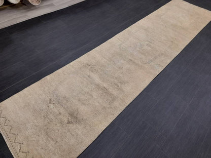 Neutral Vintage Hand Made Runner Rug Turkish Runner Rug 2.8 x 12.3 Faded Vintage Runner Rug Hallway Runner Rug Neutral Kitchen Runner Rug