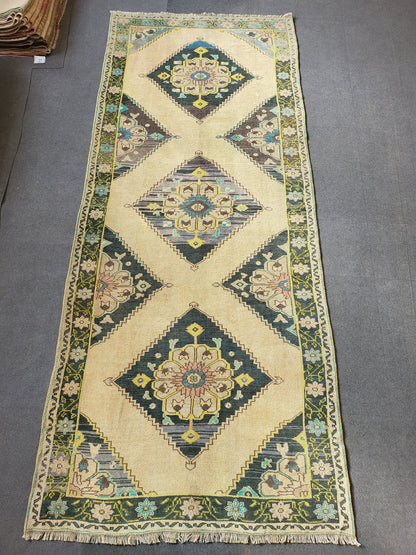 Oushak Runner Rug, Turkish 4.2 x 10.3 Runner Rug, Vintage Runner Rug, Persian Hallway Runner Rug, Handmade Runner Rug Wool Anatolian Runner