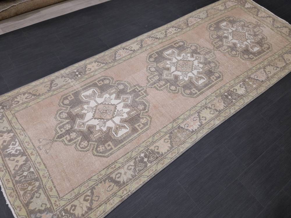 Vintage Turkish Oushak Runner Rug 4.2 x 11 Muted Vintage Runner Rug Hallway Runner Rug Kitchen Runner Rug Wool Runner Rug Wool Oushak Rug